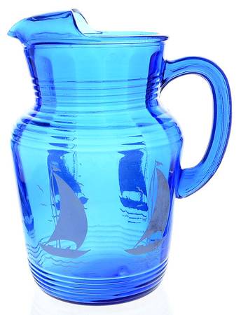 Ships Blue with White 68 Oz Pitcher
