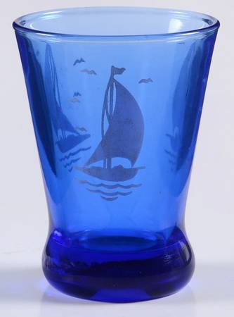 Ships Blue with White Whiskey Glass