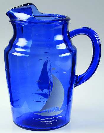 Ships Blue with White 80 Oz Ice Lip Pitcher