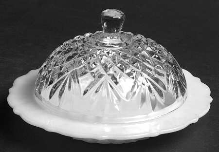 Prescut Pineapple Milk Glass Round Covered Butter