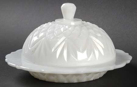 Prescut Pineapple Milk Glass Round Covered Butter