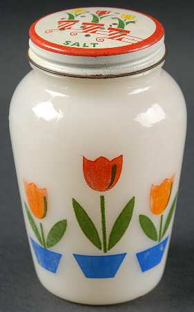Tulips On White Salt Shaker with Metal Lid