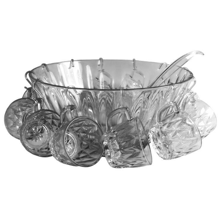 Crown Point (26 Pc) Punch Set (Bowl,12 Cups,Plastic Ladle,Plastic Hooks