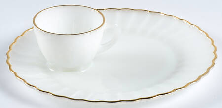 Classic Milk Glass (Gold Trim) Snack Plate & Punch/Cup Set by Anchor Hocking