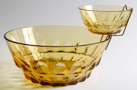 Reflection-Amber Chip & Dip Bowls with Metal Holder