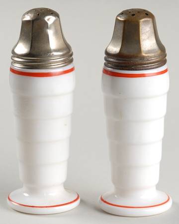 Moderntone Platonite Red Stripe Footed Shaker Set & Metal Lids