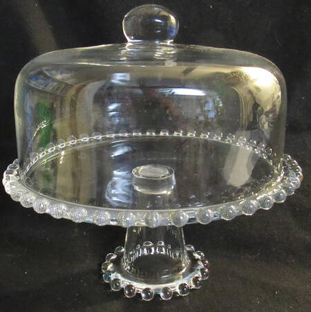 Beaded Clear Cake Stand-High 10" W/Dome