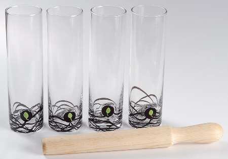 Mojito 4 Mojito Glasses & Wood Muddler