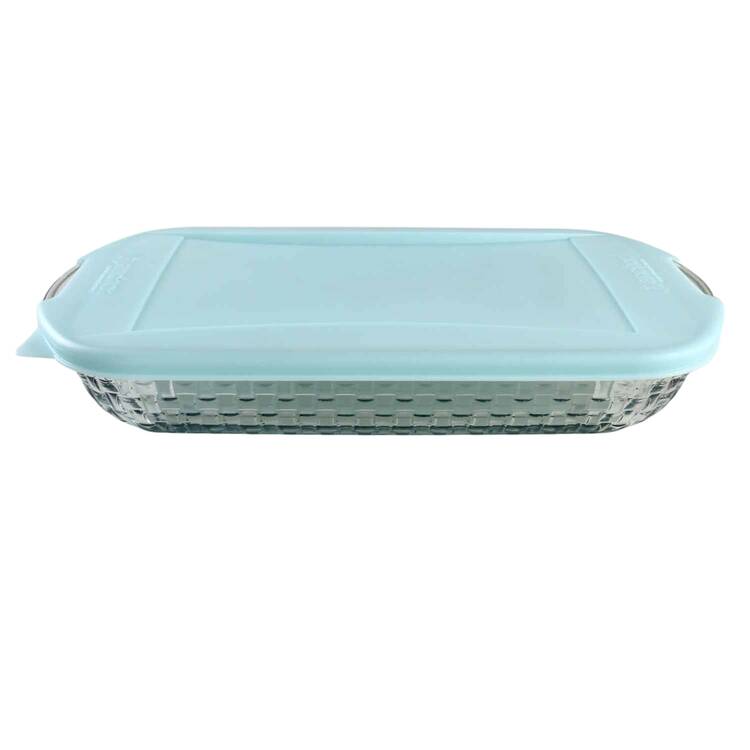 Basketweave 13" Rectangular Baker & Plastic Lid