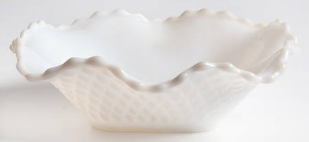 Early American Milk Glass 6" Round Crimped Bowl