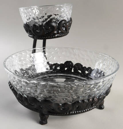 Venetian Hammered Chip & Dip Bowls with Metal Holder by Antonio-Garcia Glass