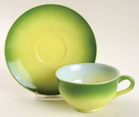 Informal Green and Yellow Flat Cup & Saucer Set