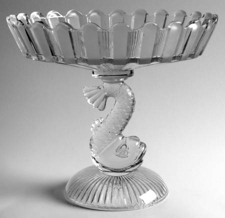 Frosted Ribbon 8" Diameter Open Compote with Dolphin Stem