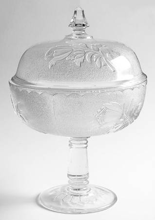 Rose in the Snow Clear 10" Compote & Lid