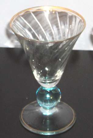 Apollo Cerulean (Blue Stem, Swirl Optic, Gold Trim) Wine Glass