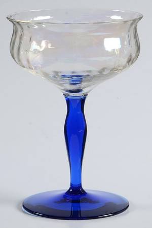 350 (Block Optic, Blue Iridescent Stem) Champagne/Tall Sherbet