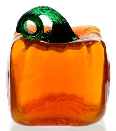 Blenko Fruits & Vegetables 5" Square Pumpkin with Curly Stem