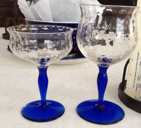 350 (Block Optic, Blue Stem) Water Goblet