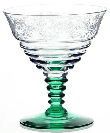 Etch515-2 (Green Stem & Foot) Champagne/Tall Sherbet