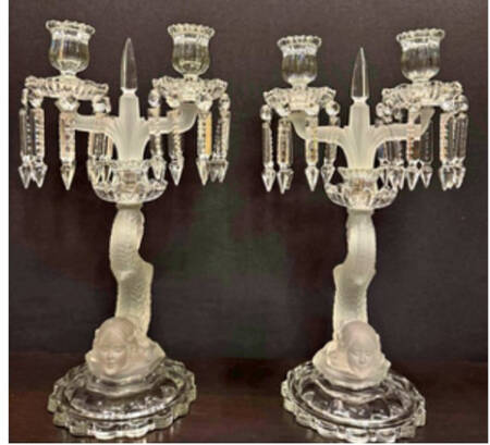 Mermaid Candelabra 2 Light with Bobeche and Prisms Set of 2