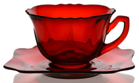 3400 Ruby Square Cup and Saucer (Shape 3400) by Cambridge