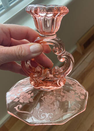 Apple Blossom Pink (Stem 3130) 5" KeyHole Candlestick w/10 Sided Base