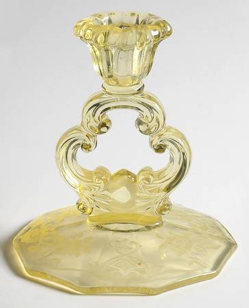 Apple Blossom Yellow (Stem 3130) 5" KeyHole Candlestick w/10 Sided Base