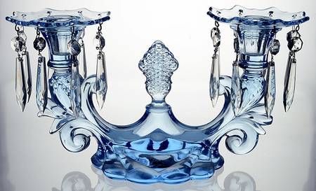 Caprice Moonlight Blue (Stem 300) Double Candlestick with Bobeche & Prisms