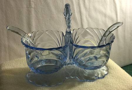 Caprice Moonlight Blue (Stem 300) Divided Dressing Bowl and 2 Ladles
