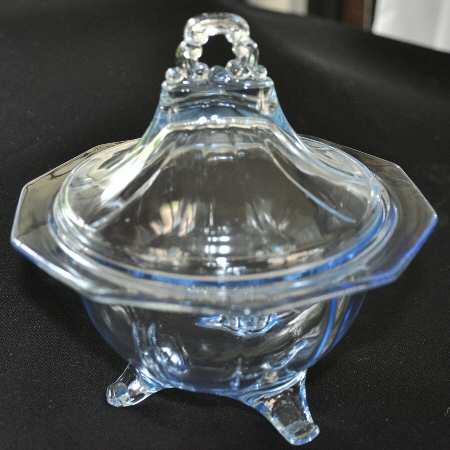 Decagon Light Blue 3-Footed Candy Dish with Lid