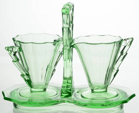 Decagon Green (Light Emerald) Individual Creamer, Sugar and Tray Set