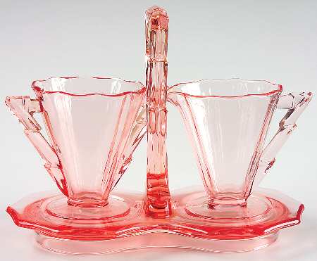 Decagon Pink Individual Creamer, Sugar and Tray Set