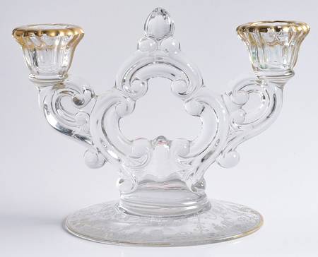 Elaine Clear (Gold Trim, Stem 3500) 3400/647 2 Light Candlestick (Round Base)