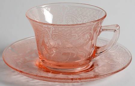 Etch 520 Pink (Stem 3060) Cup & Saucer Set by Cambridge