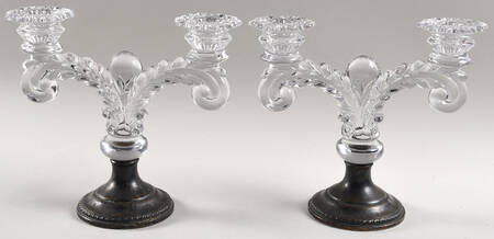Martha Clear Double Light Candlestick W/Sterling Base (Set of 2