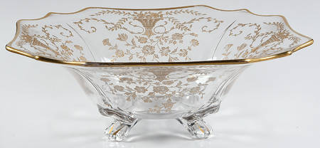 Portia Clear (Stem 3121, Gold Encrusted) #3400 12" Square 4 Toed Bowl