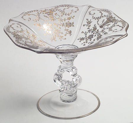 Portia Clear (Stem 3121, Gold Encrusted) 3400 Keyhole Comport (H X W)