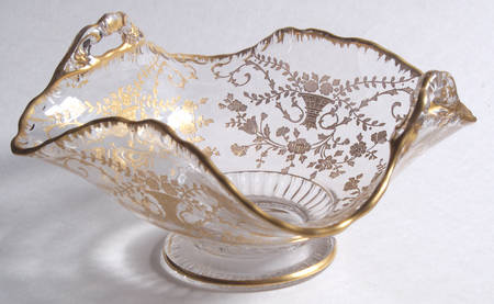 Portia Clear (Stem 3121, Gold Encrusted) 6" Basket with 2 Handles