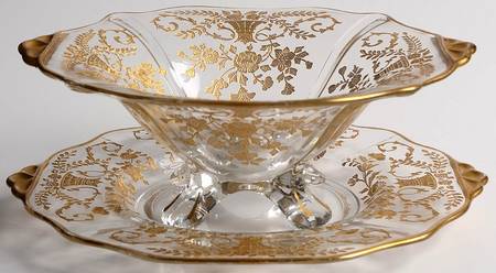 Portia Clear (Stem 3121, Gold Encrusted) Shape 3400 Mayonnaise with Underplate