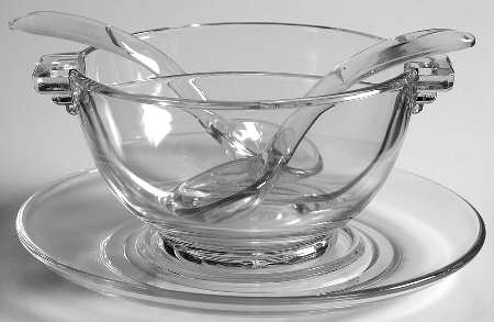 Pristine (Stem 1936) Divided Mayonnaise, Underplate and 2 Ladles
