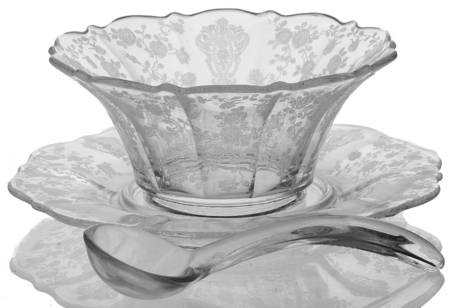 Rose Point Clear Mayonnaise Bowl, Underplate and Ladle
