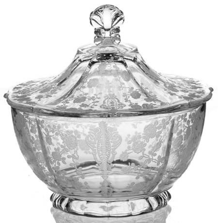 Rose Point Clear Footed Candy Box with Lid