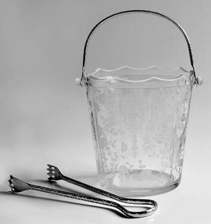 Rose Point Clear 3400/851 Ice Bucket with Handle and Tongs