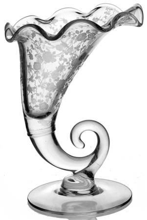 Rose Point Clear Crimped Cornucopia Vase