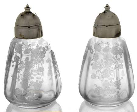 Rose Point Clear Shaker Set with Metal Lids