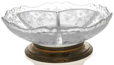 Rose Point (Sterling, Hollowware) 6" Round 3 Part Crystal Relish with Sterling Base