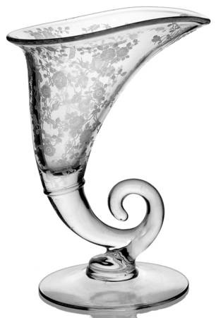 Rose Point Clear 10" Cornucopia Vase