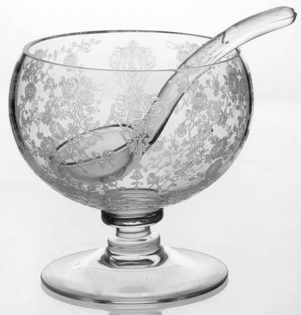 Rose Point Clear Mayonnaise Bowl and Ladle Set