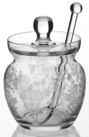 Rose Point Clear Mustard & Lid with Spoon