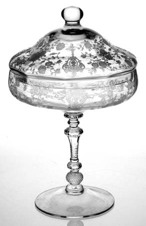 Rose Point Clear Tall Candy Coport & Lid (Height X Width)